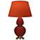 Double Gourd 31"H Oxblood Glazed Brass Table Lamp w/ Tangerine Shade