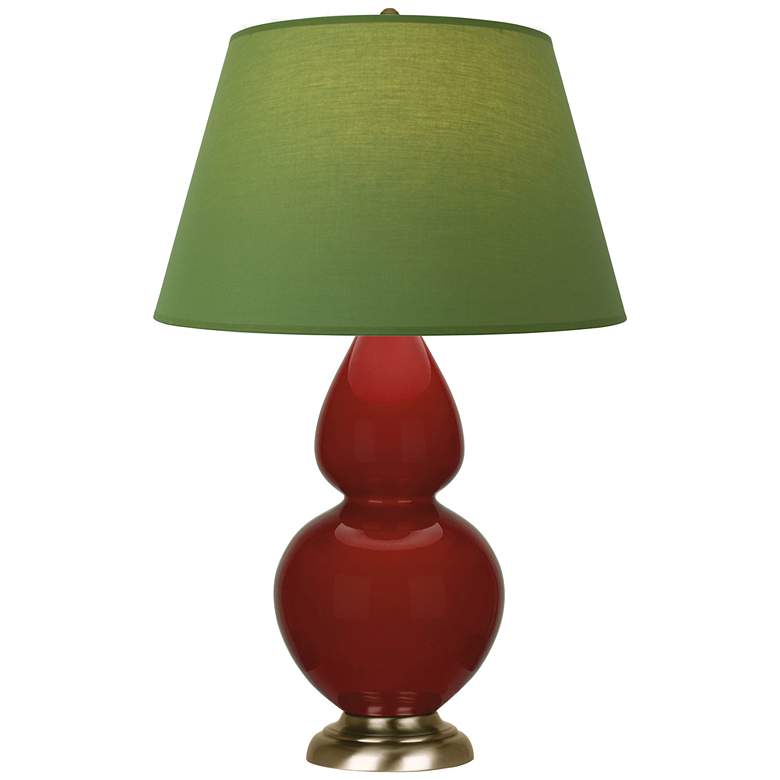 Image 1 Double Gourd 31"H Oxblood Glazed Brass Table Lamp w/ Tea Green Shade
