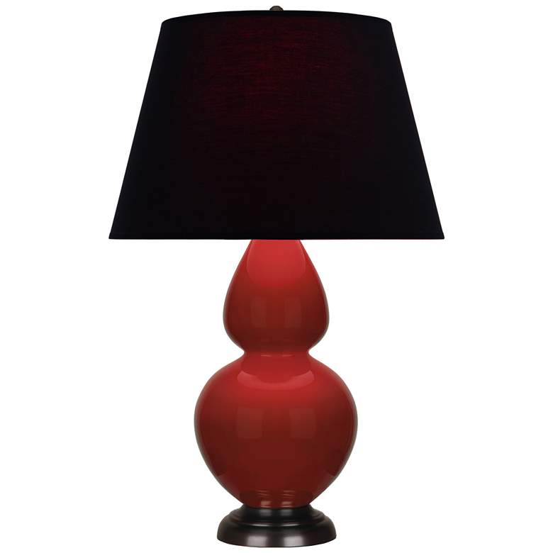 Image 1 Double Gourd 31"H Oxblood Glazed Bronze Table Lamp w/ Black Red Shade