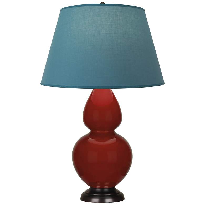 Image 1 Double Gourd 31"H Oxblood Glazed Bronze Table Lamp w/ Bright Blue Shade