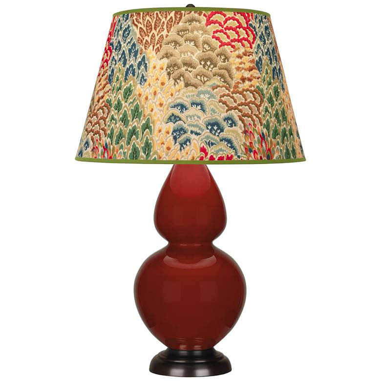 Image 1 Double Gourd 31"H Oxblood Glazed Bronze Table Lamp w/ Fall Floral Shade