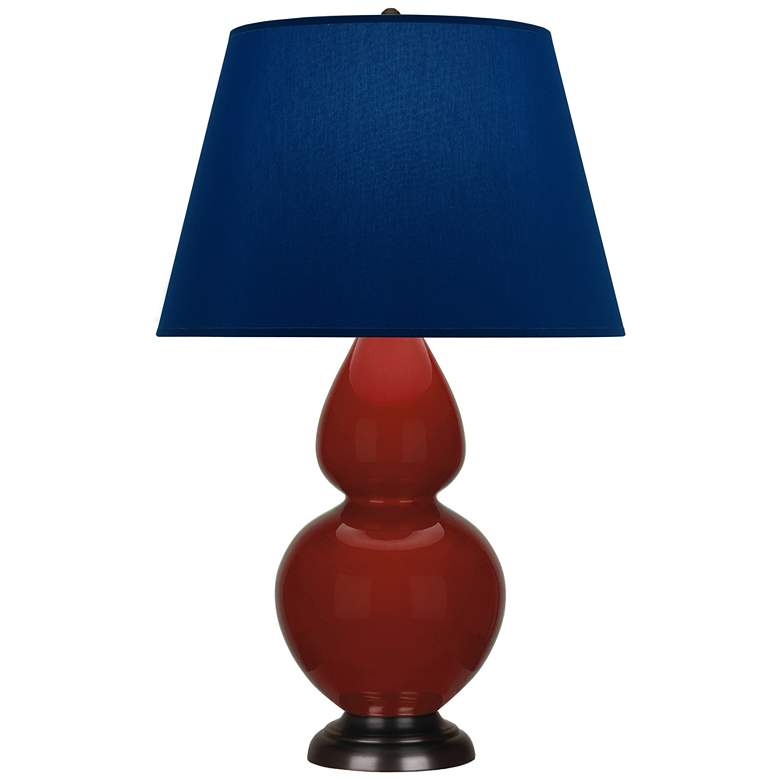Image 1 Double Gourd 31"H Oxblood Glazed Bronze Table Lamp w/ Navy Shade