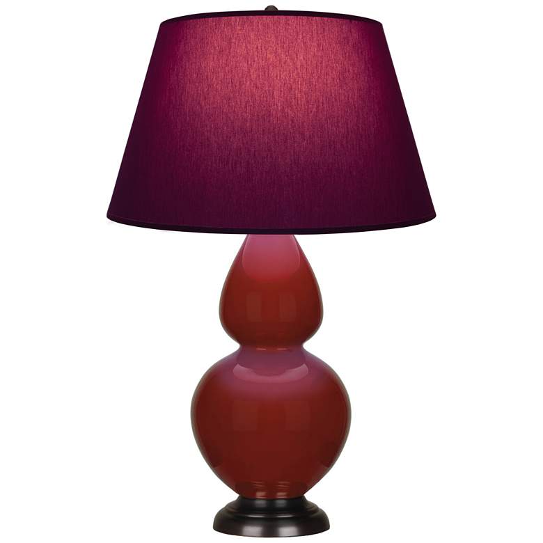 Image 1 Double Gourd 31"H Oxblood Glazed Bronze Table Lamp w/ Plum Shade