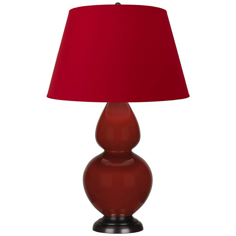 Image 1 Double Gourd 31"H Oxblood Glazed Bronze Table Lamp w/ Red Black Shade