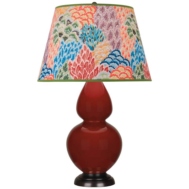 Image 1 Double Gourd 31"H Oxblood Glazed Bronze Table Lamp w/ Spring Floral Shade