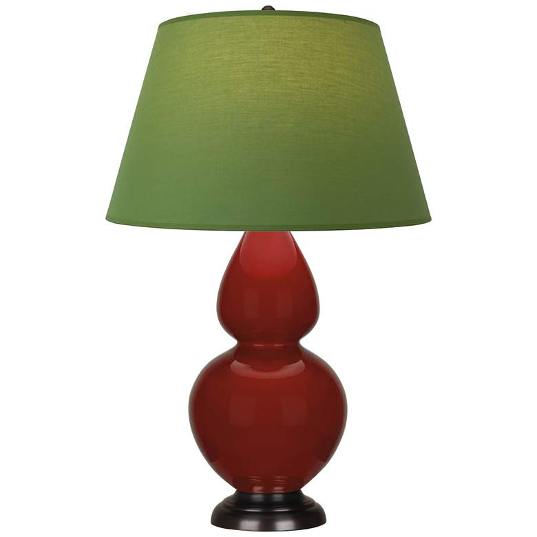 Image 1 Double Gourd 31"H Oxblood Glazed Bronze Table Lamp w/ Tea Green Shade