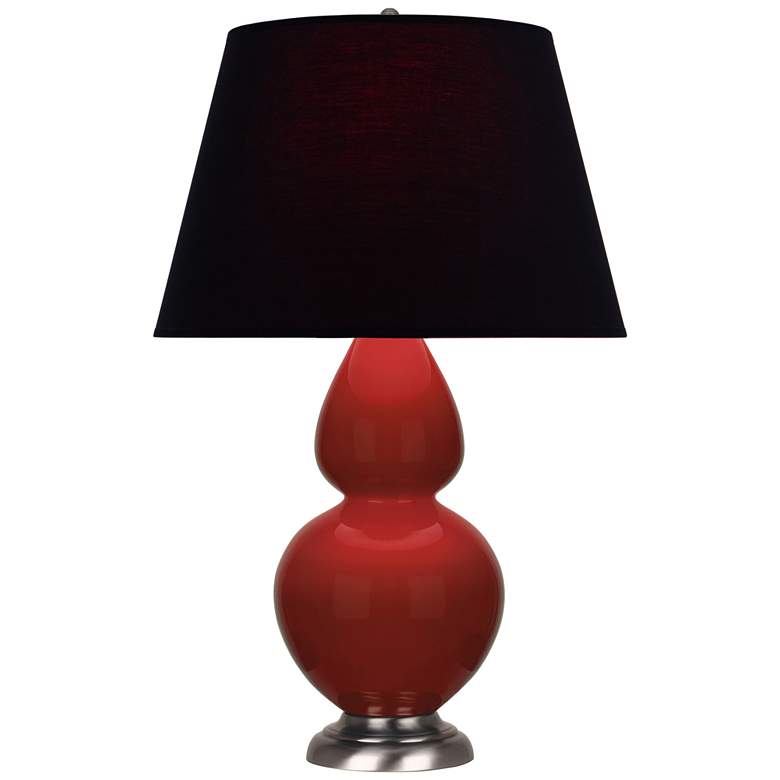 Image 1 Double Gourd 31"H Oxblood Glazed Silver Table Lamp w/ Black Red Shade