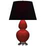 1_Double Gourd 31"H Oxblood Glazed Silver Table Lamp w/ Black Red Shade