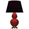 Double Gourd 31"H Oxblood Glazed Silver Table Lamp w/ Black Red Shade