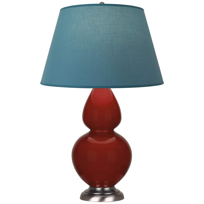 Image 1 Double Gourd 31"H Oxblood Glazed Silver Table Lamp w/ Bright Blue Shade