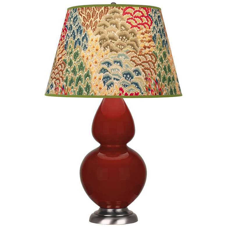 Image 1 Double Gourd 31"H Oxblood Glazed Silver Table Lamp w/ Fall Floral Shade