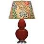 1_Double Gourd 31"H Oxblood Glazed Silver Table Lamp w/ Fall Floral Shade
