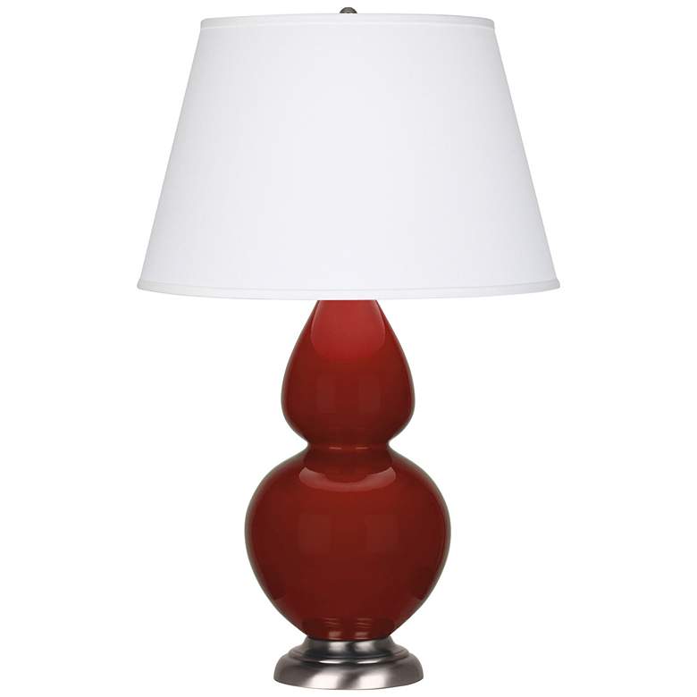 Image 1 Double Gourd 31"H Oxblood Glazed Silver Table Lamp w/ Pearl Dupioni Shade