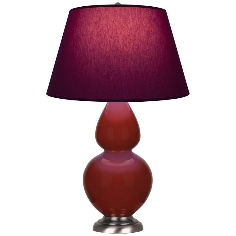 Image 1 Double Gourd 31"H Oxblood Glazed Silver Table Lamp w/ Plum Shade