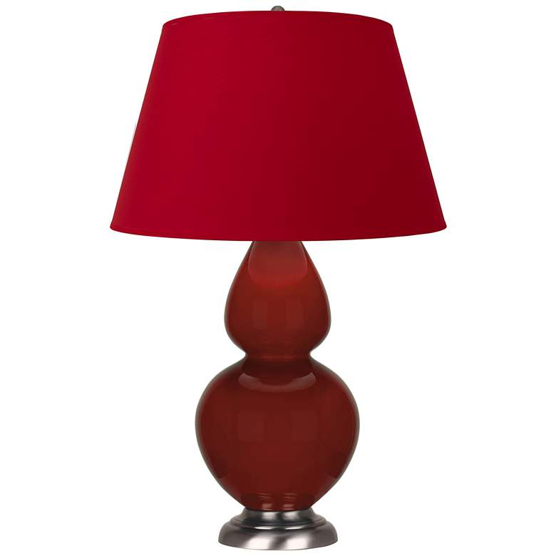 Image 1 Double Gourd 31"H Oxblood Glazed Silver Table Lamp w/ Red Black Shade