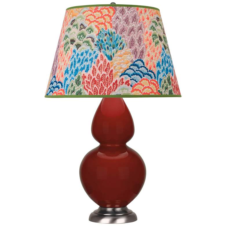 Image 1 Double Gourd 31"H Oxblood Glazed Silver Table Lamp w/ Spring Floral Shade