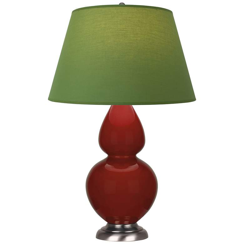 Image 1 Double Gourd 31"H Oxblood Glazed Silver Table Lamp w/ Tea Green Shade