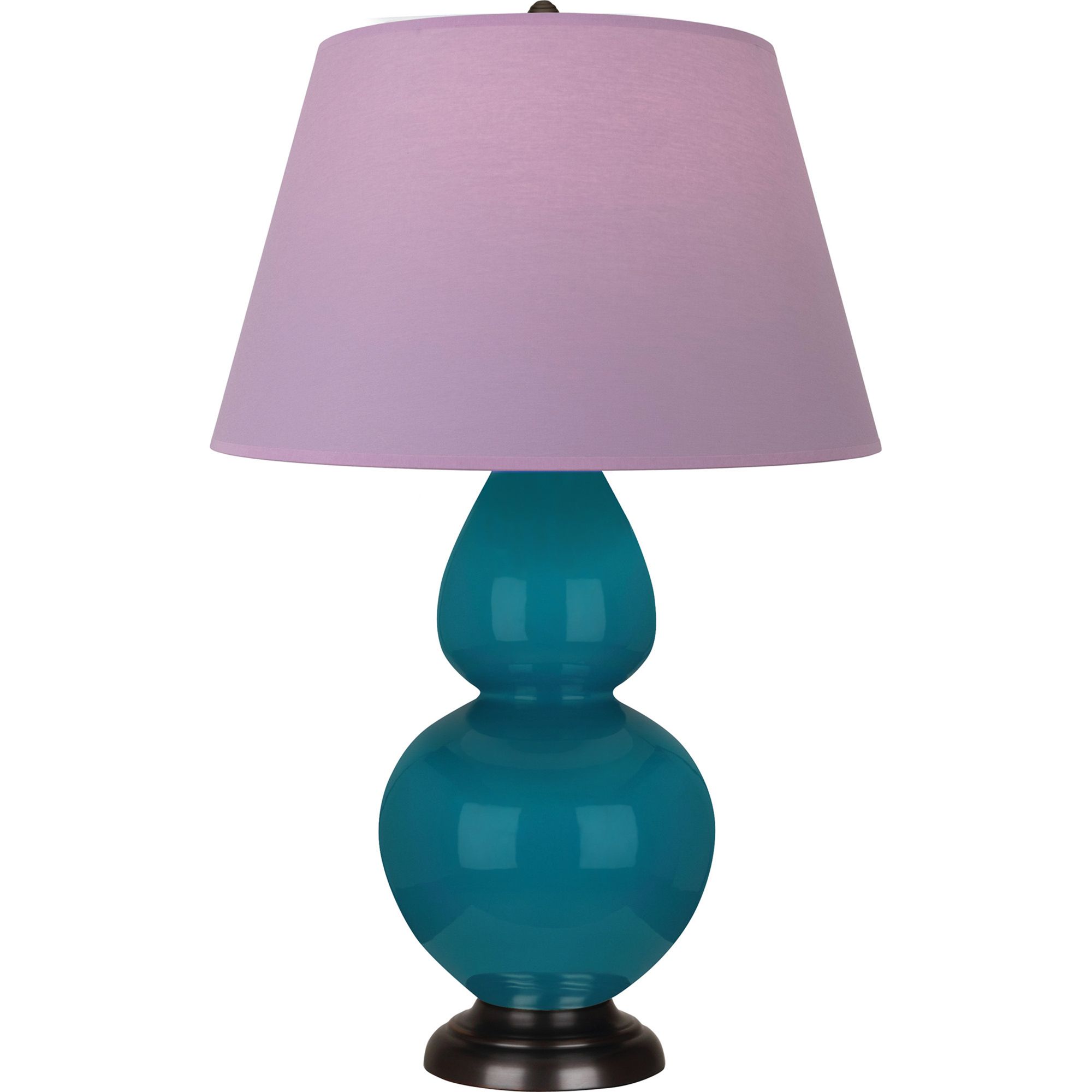 Image 2 Double Gourd 31"H Peacock And Bronze Lamp w/ Lavender And Plum Shade more views