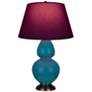 Double Gourd 31"H Peacock And Bronze Lamp w/ Plum And Lavender Shade