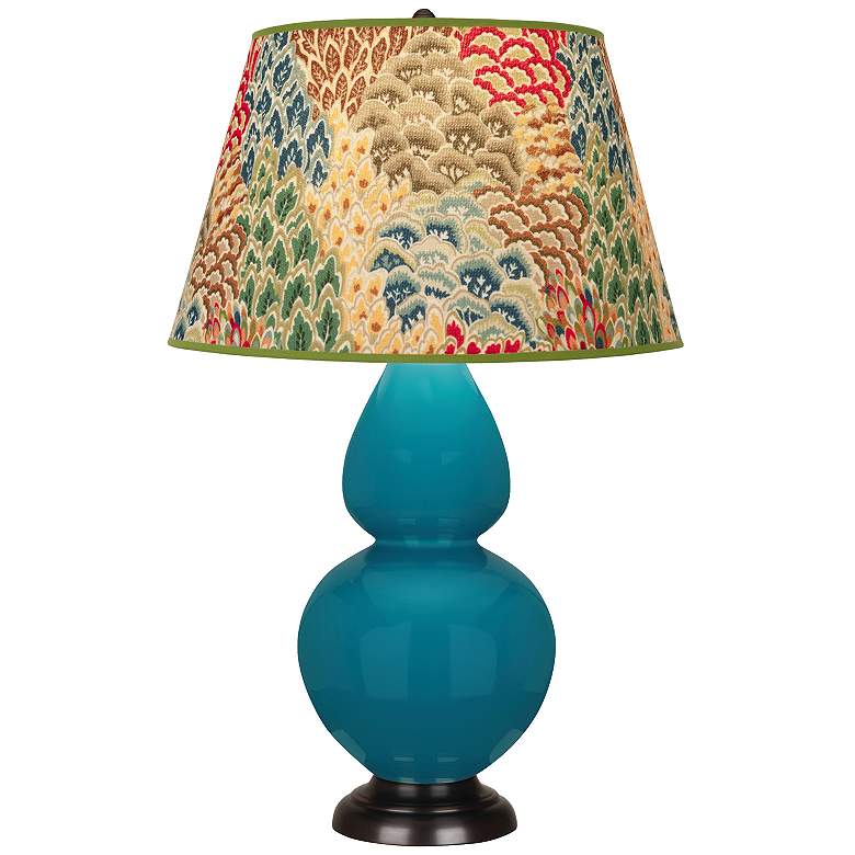 Image 1 Double Gourd 31"H Peacock And Bronze Table Lamp w/ Fall Floral Shade