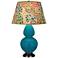 Double Gourd 31"H Peacock And Bronze Table Lamp w/ Fall Floral Shade