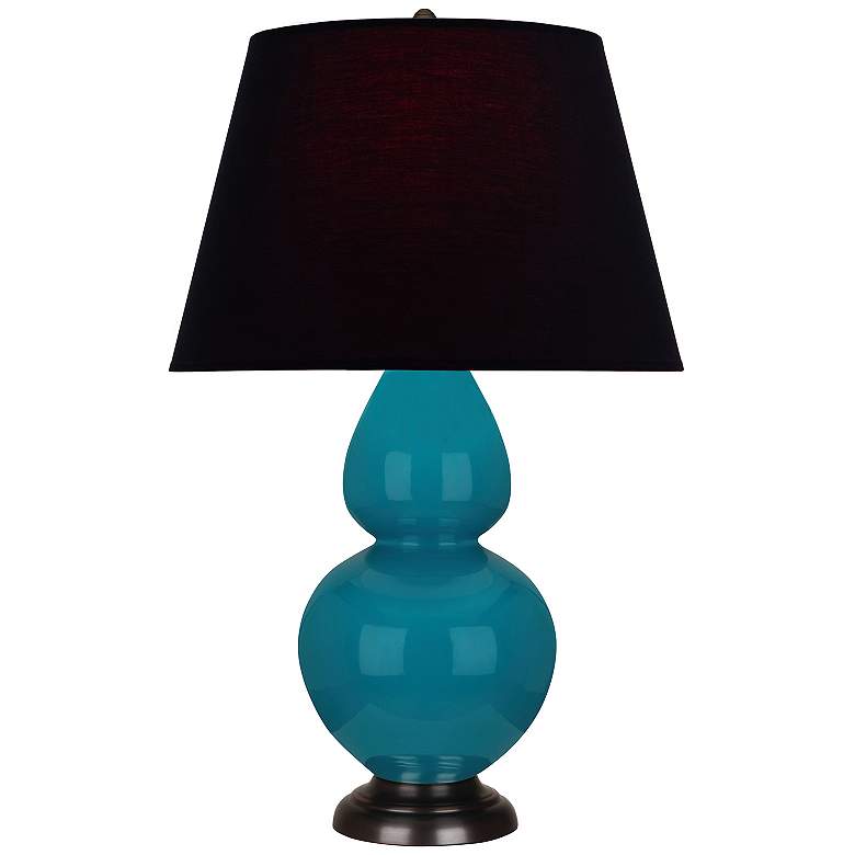 Image 1 Double Gourd 31"H Peacock And Bronze Table Lamp w/ Ink And Rose Shade