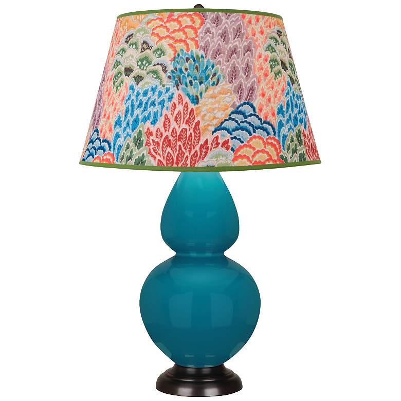 Image 1 Double Gourd 31"H Peacock And Bronze Table Lamp w/ Spring Floral Shade