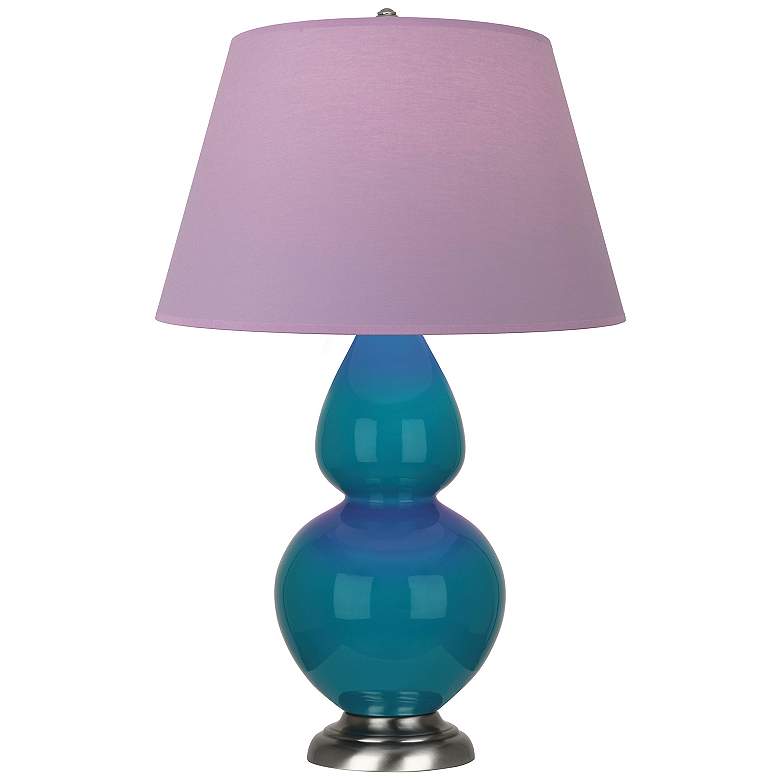 Image 1 Double Gourd 31"H Peacock And Silver Lamp w/ Lavender And Plum Shade