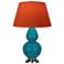 Double Gourd 31"H Peacock And Silver Lamp w/ Tangerine And Taupe Shade