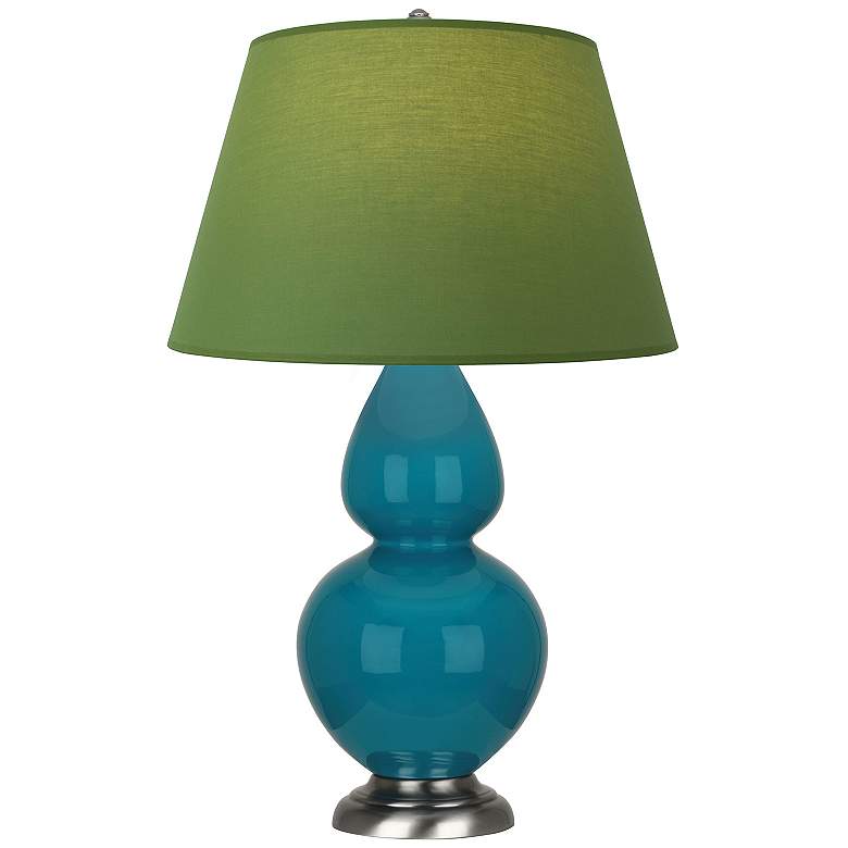 Image 1 Double Gourd 31"H Peacock And Silver Lamp w/ Tea Green And Taupe Shade