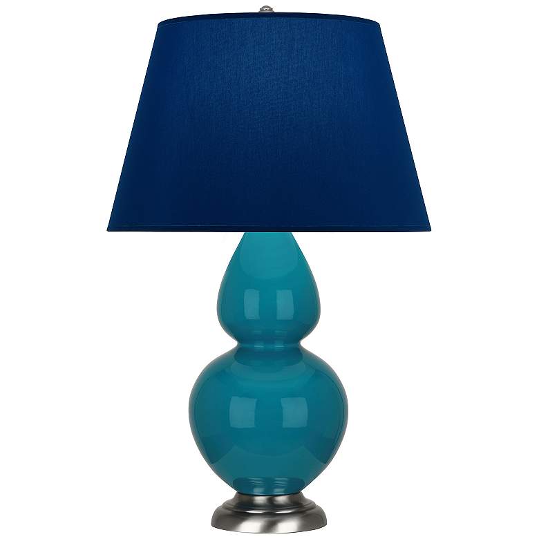 Image 1 Double Gourd 31"H Peacock And Silver Table Lamp w/ Navy And Gray Shade
