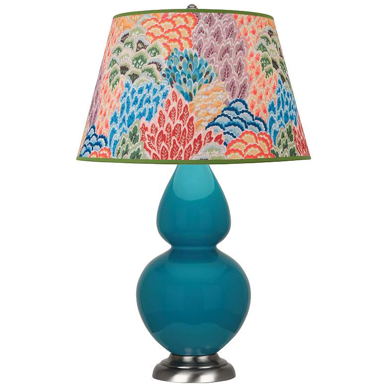 Image 1 Double Gourd 31"H Peacock And Silver Table Lamp w/ Spring Floral Shade
