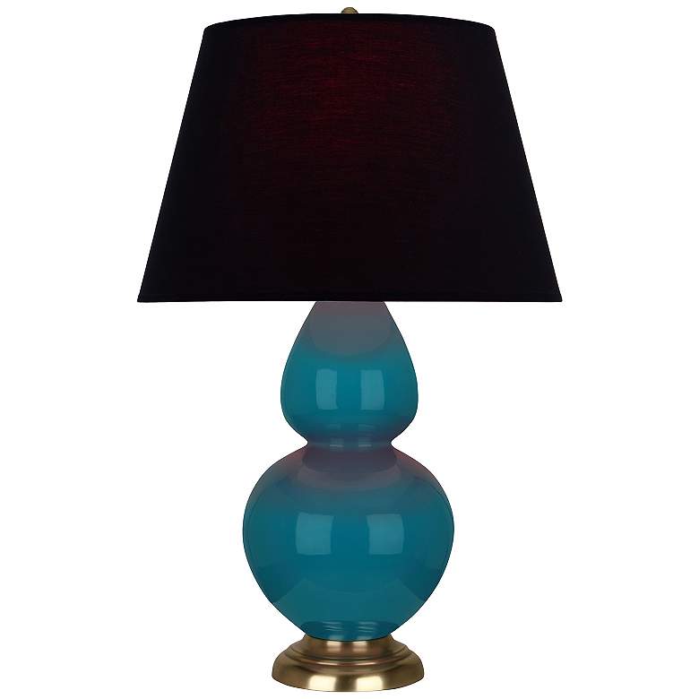 Image 1 Double Gourd 31"H Peacock Table Lamp With Ink Black And Rose Red Shade