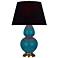 Double Gourd 31"H Peacock Table Lamp With Ink Black And Rose Red Shade