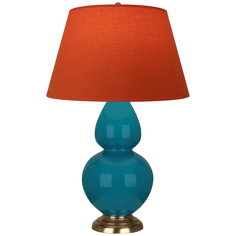 Image 1 Double Gourd 31"H Peacock Table Lamp With Tangerine And Taupe Shade