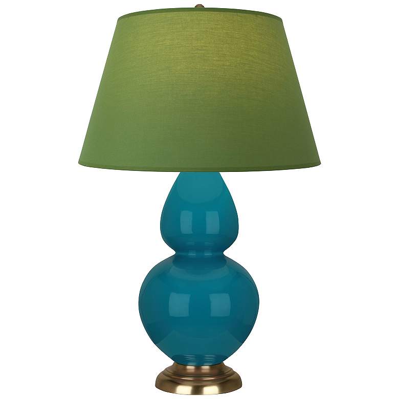 Image 1 Double Gourd 31"H Peacock Table Lamp With Tea Green And Taupe Shade