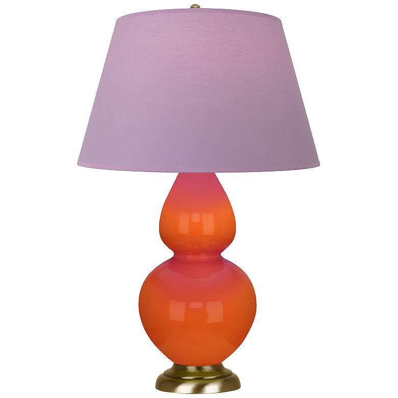 Image 1 Double Gourd 31"H Pumpkin And Brass Lamp w/ Lavender And Plum Shade