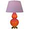 Double Gourd 31"H Pumpkin And Brass Lamp w/ Lavender And Plum Shade