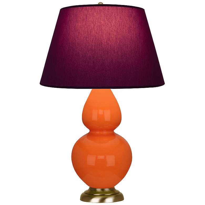 Image 1 Double Gourd 31"H Pumpkin And Brass Lamp w/ Plum And Lavender Shade