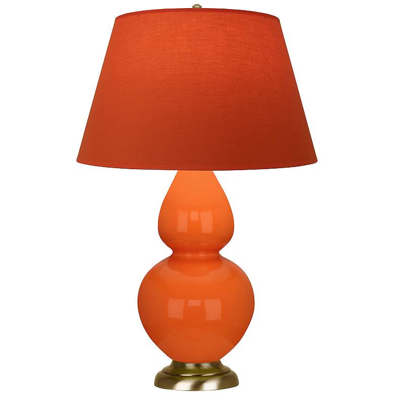 Image 1 Double Gourd 31"H Pumpkin And Brass Lamp w/ Tangerine And Taupe Shade