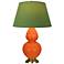 Double Gourd 31"H Pumpkin And Brass Lamp w/ Tea Green And Taupe Shade