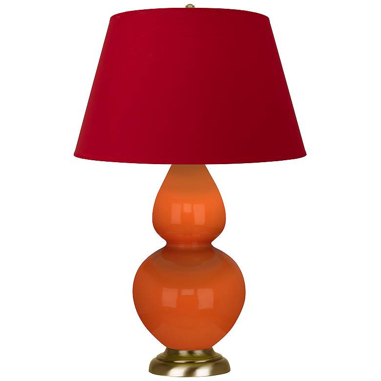 Image 1 Double Gourd 31"H Pumpkin And Brass Table Lamp w/ Black And Red Shade