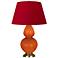 Double Gourd 31"H Pumpkin And Brass Table Lamp w/ Black And Red Shade