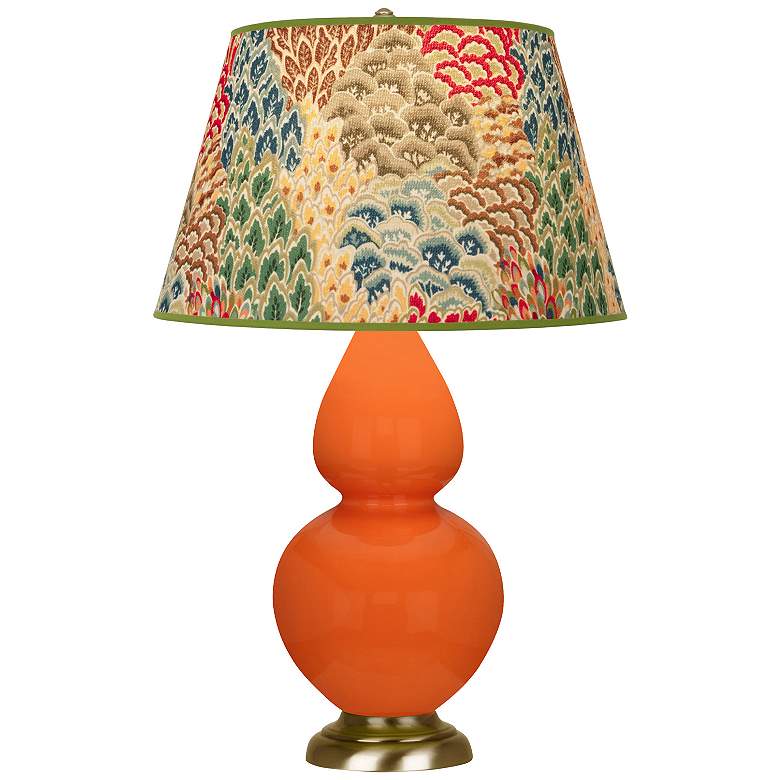 Image 1 Double Gourd 31"H Pumpkin And Brass Table Lamp w/ Fall Floral Shade