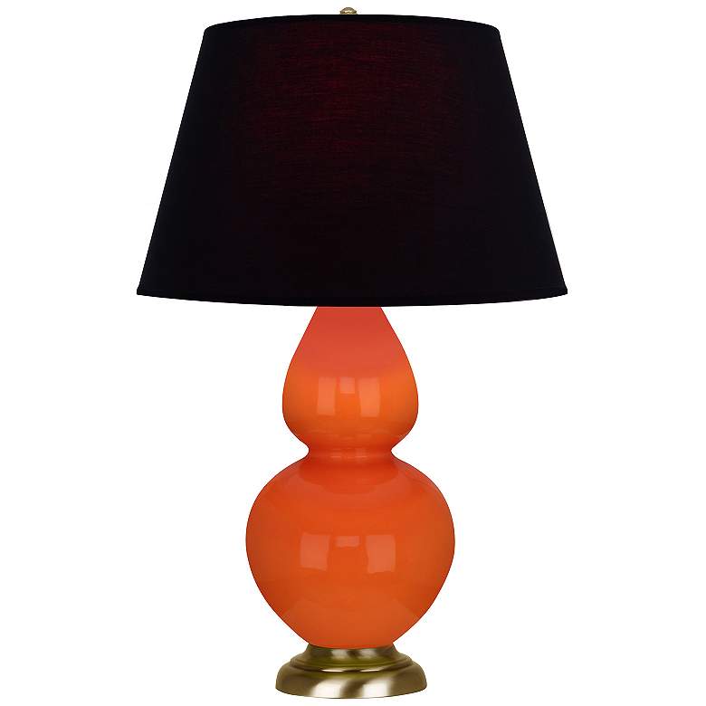 Image 1 Double Gourd 31"H Pumpkin And Brass Table Lamp w/ Ink And Rose Shade