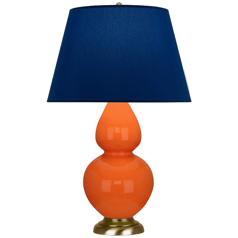 Image 1 Double Gourd 31"H Pumpkin And Brass Table Lamp w/ Navy And Gray Shade