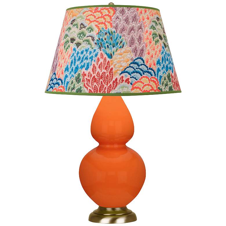 Image 1 Double Gourd 31"H Pumpkin And Brass Table Lamp w/ Spring Floral Shade