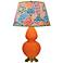 Double Gourd 31"H Pumpkin And Brass Table Lamp w/ Spring Floral Shade