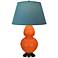 Double Gourd 31"H Pumpkin And Bronze Lamp w/ Bright Blue And Gray Shade