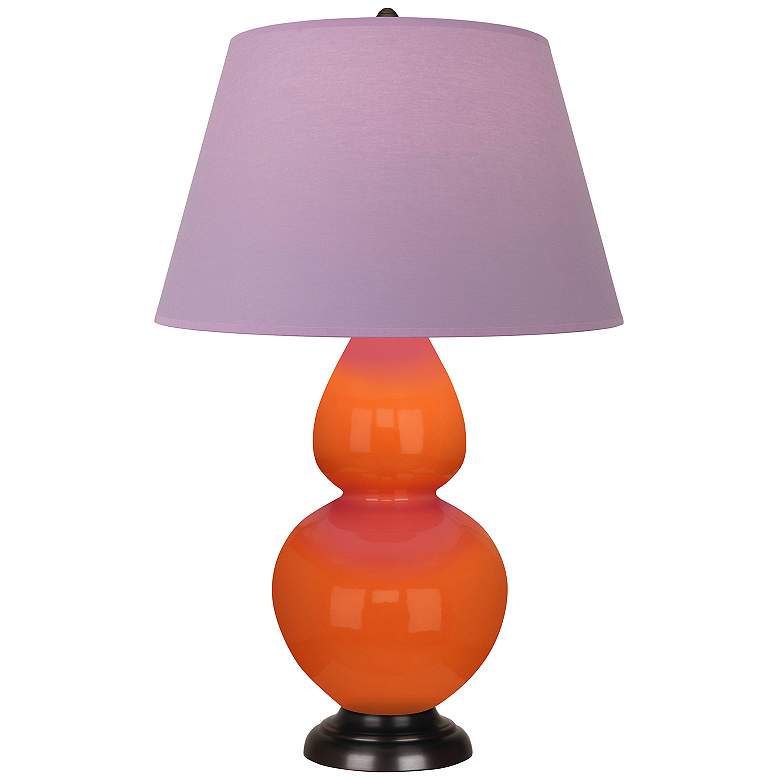 Image 1 Double Gourd 31"H Pumpkin And Bronze Lamp w/ Lavender And Plum Shade